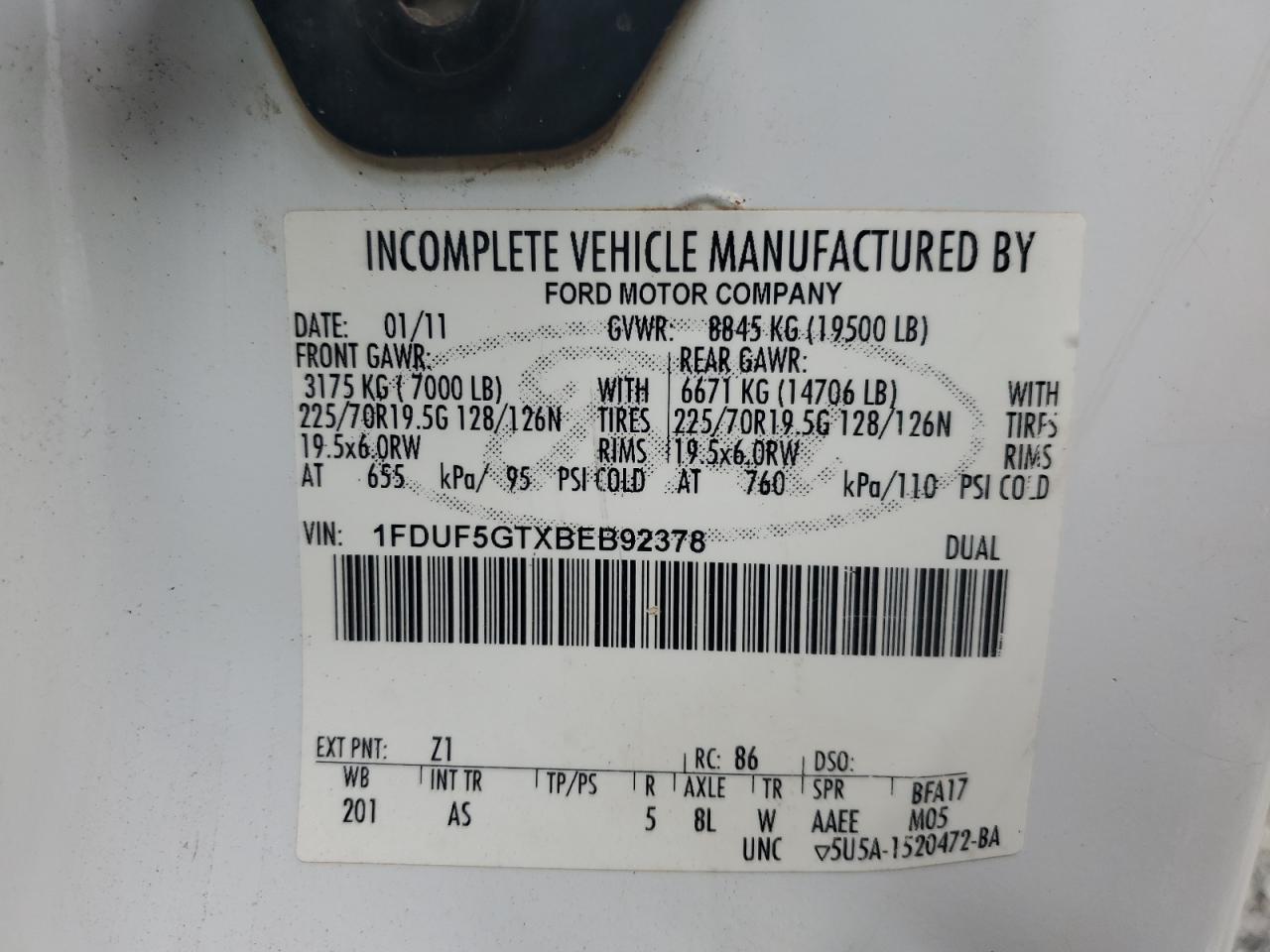 1FDUF5GTXBEB92378 2011 Ford F550 Super Duty