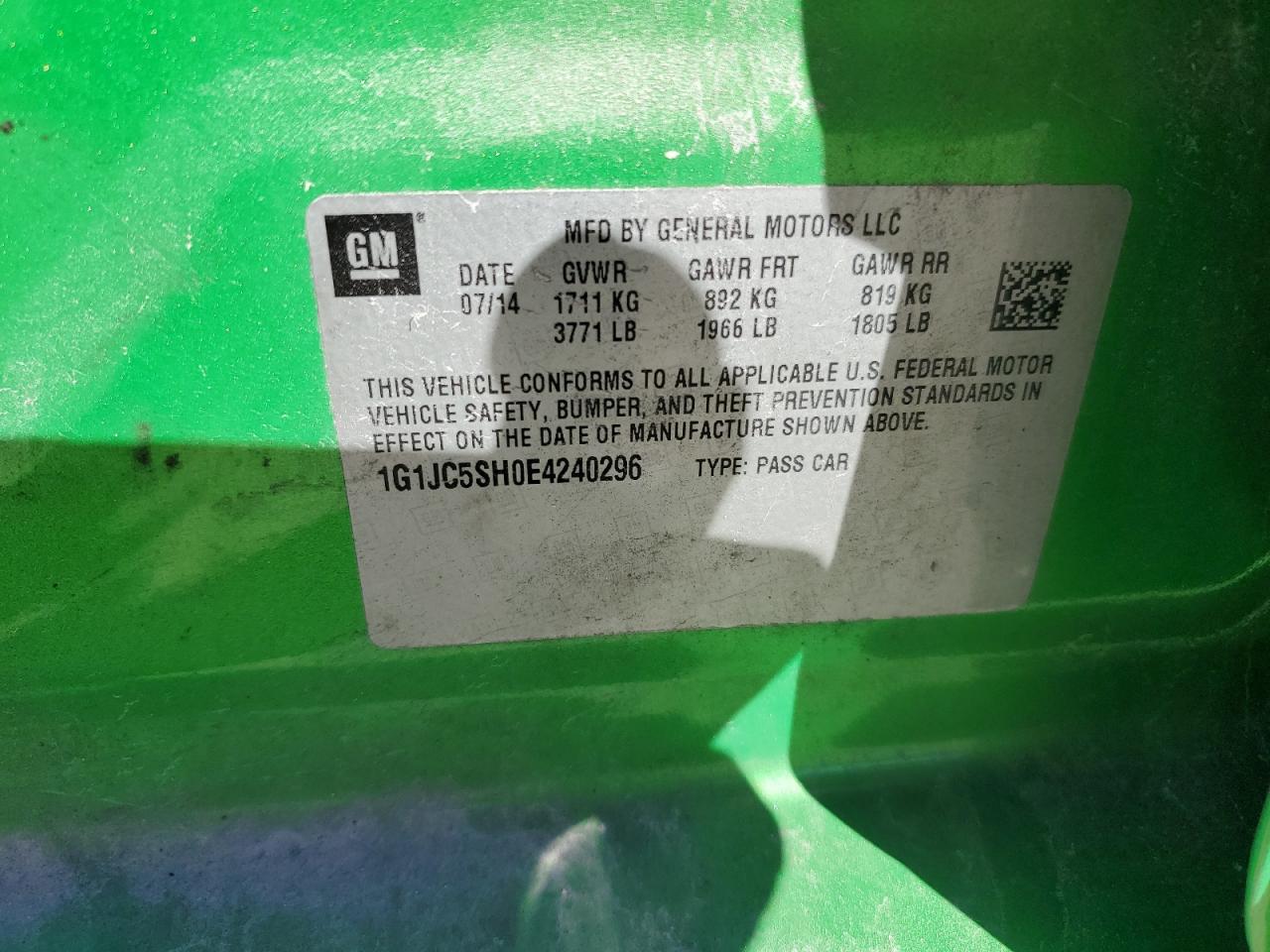 1G1JC5SH0E4240296 2014 Chevrolet Sonic Lt