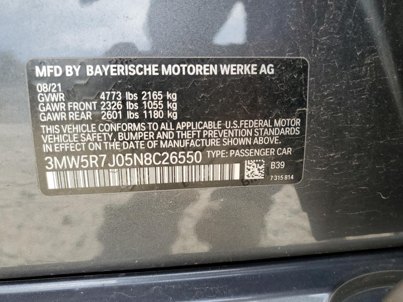 3MW5R7J05N8C26550 2022 BMW 330Xi
