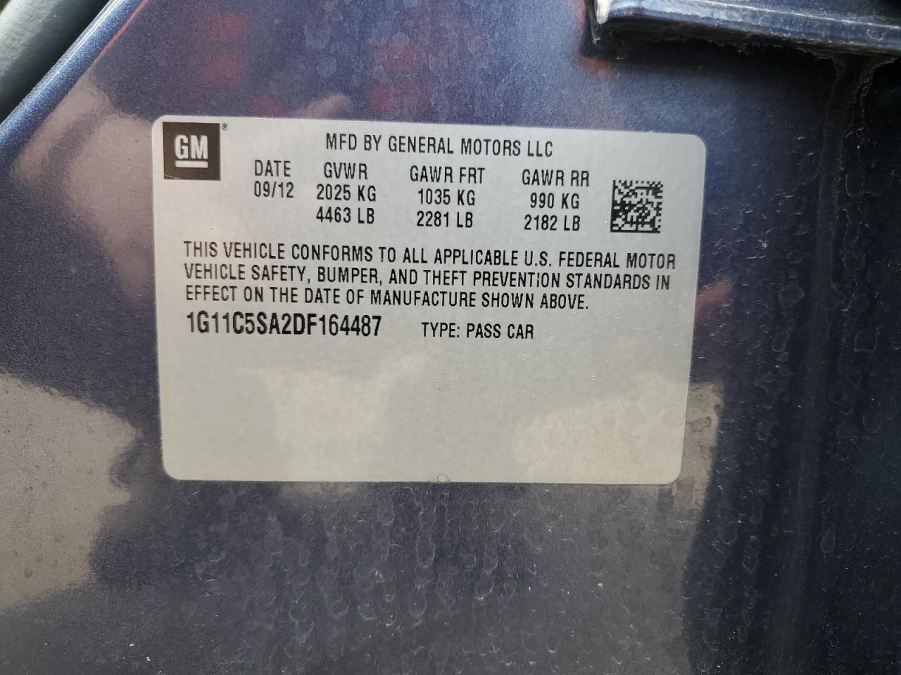 1G11C5SA2DF164487 2013 Chevrolet Malibu 1Lt