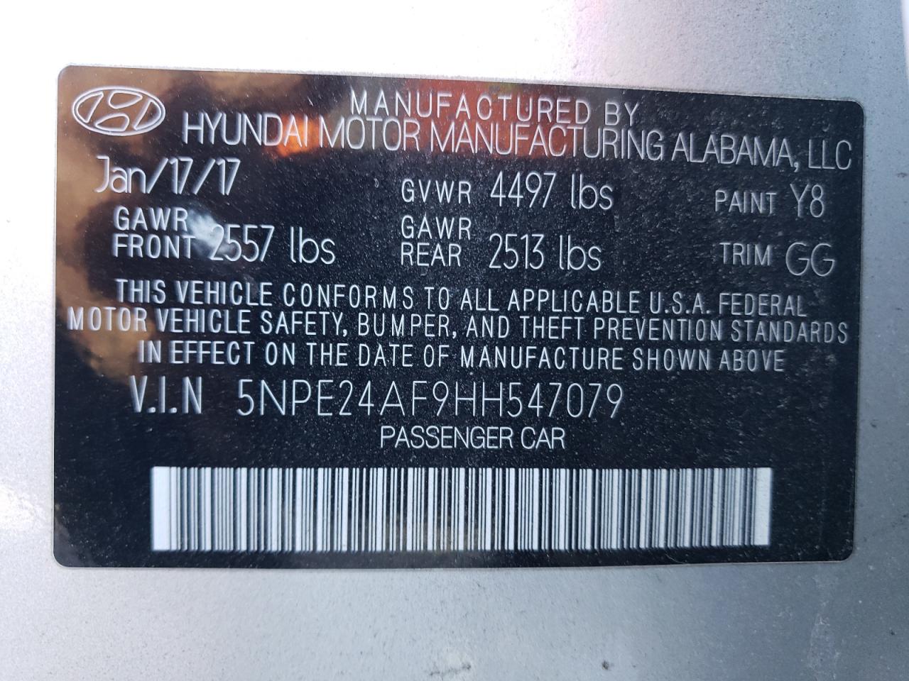 5NPE24AF9HH547079 2017 Hyundai Sonata Se