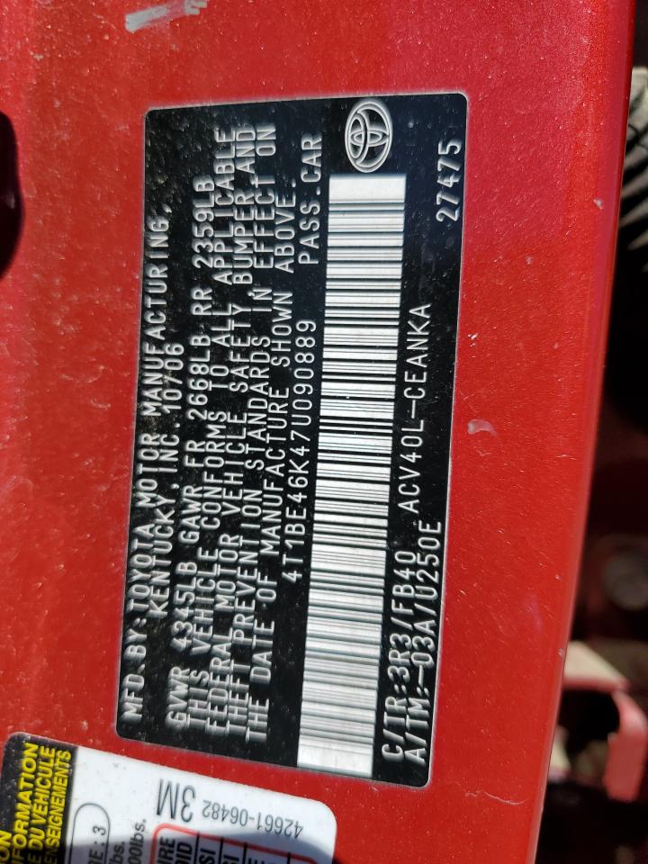 4T1BE46K47U090889 2007 Toyota Camry Ce