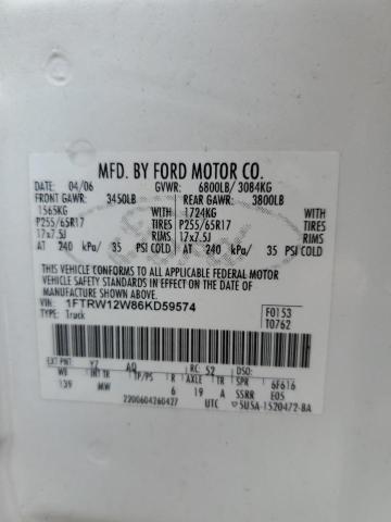 2006 Ford F150 Supercrew VIN: 1FTRW12W86KD59574 Lot: 52471434