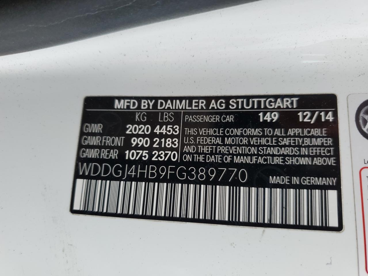 WDDGJ4HB9FG389770 2015 Mercedes-Benz C 250