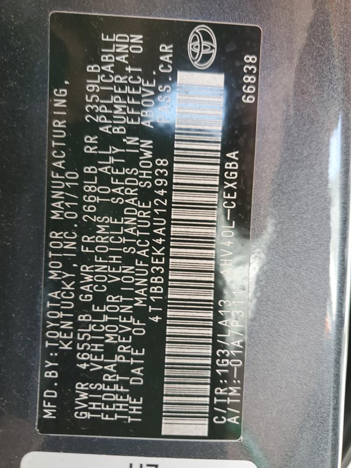 4T1BB3EK4AU124938 2010 Toyota Camry Hybrid