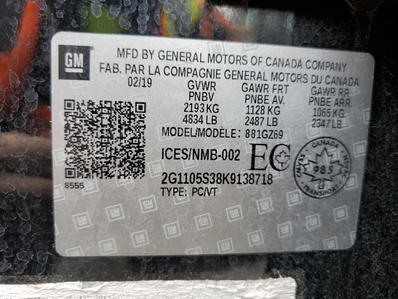 2G1105S38K9138718 2019 Chevrolet Impala Premier