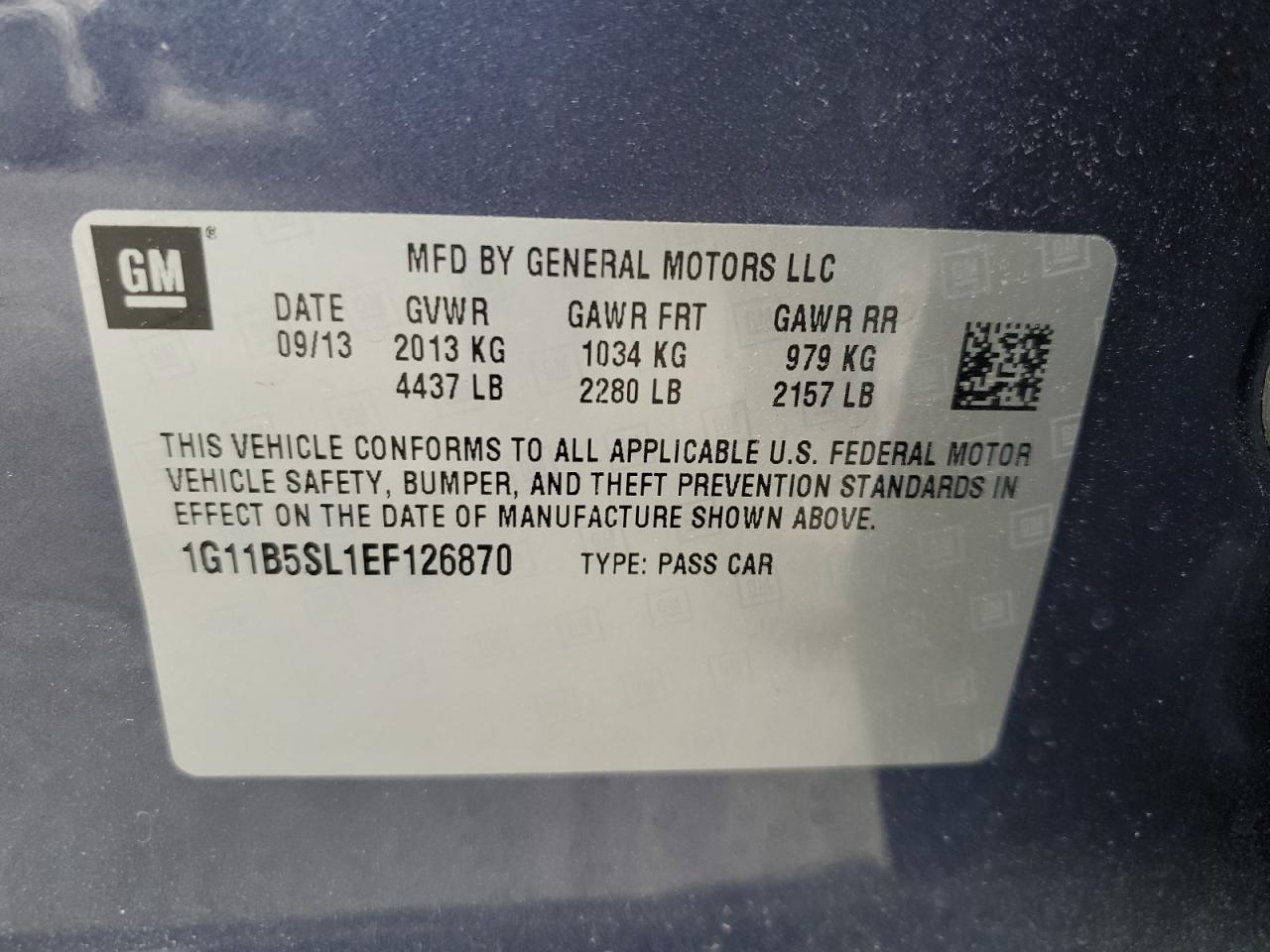 1G11B5SL1EF126870 2014 Chevrolet Malibu Ls