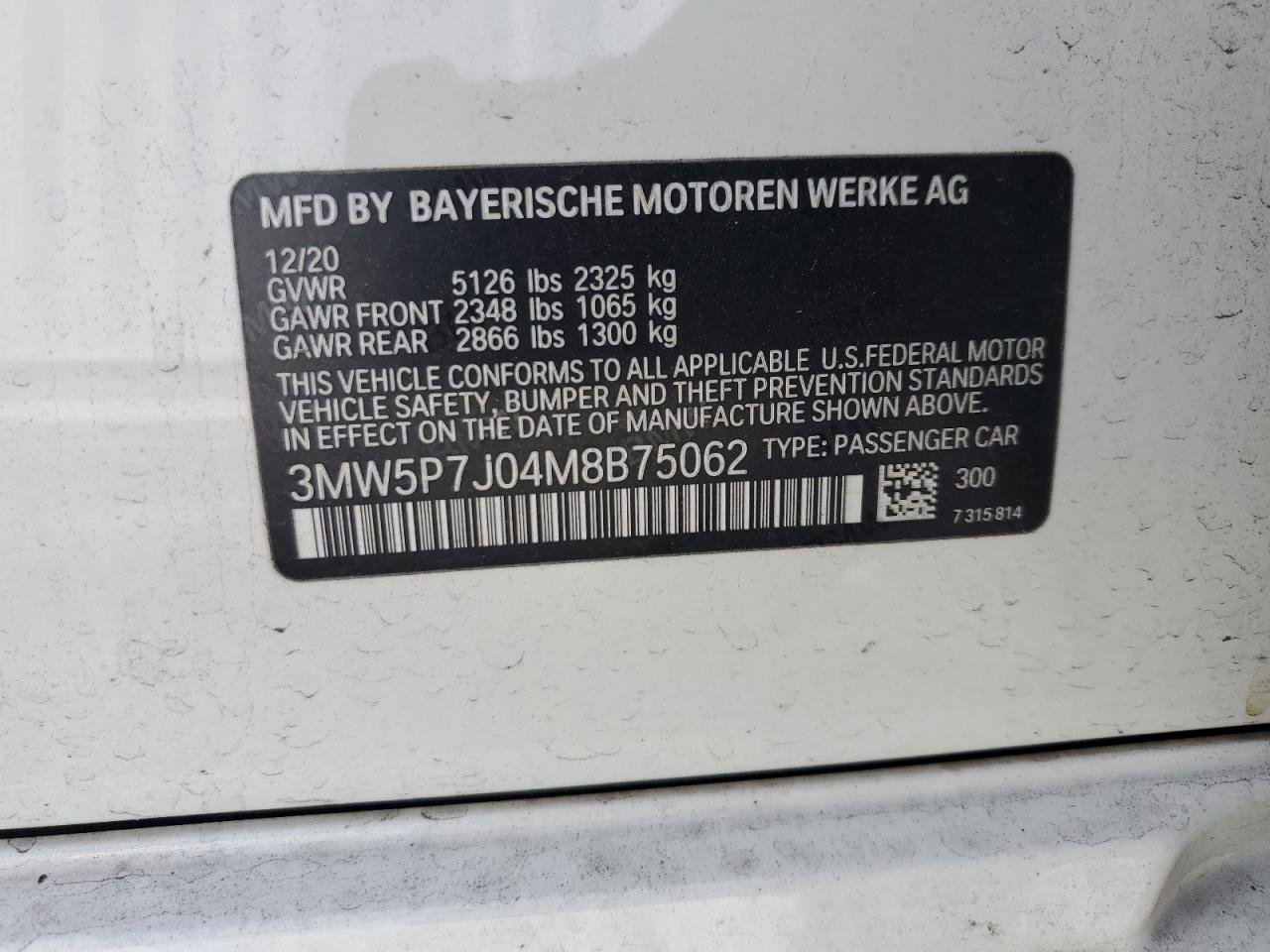 3MW5P7J04M8B75062 2021 BMW 330E