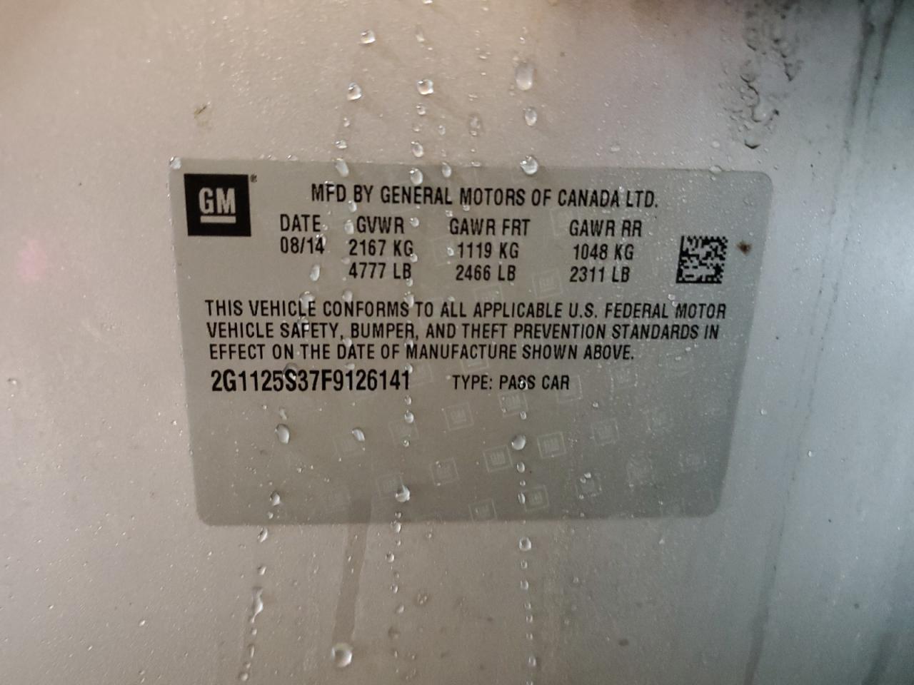 2G1125S37F9126141 2015 Chevrolet Impala Lt