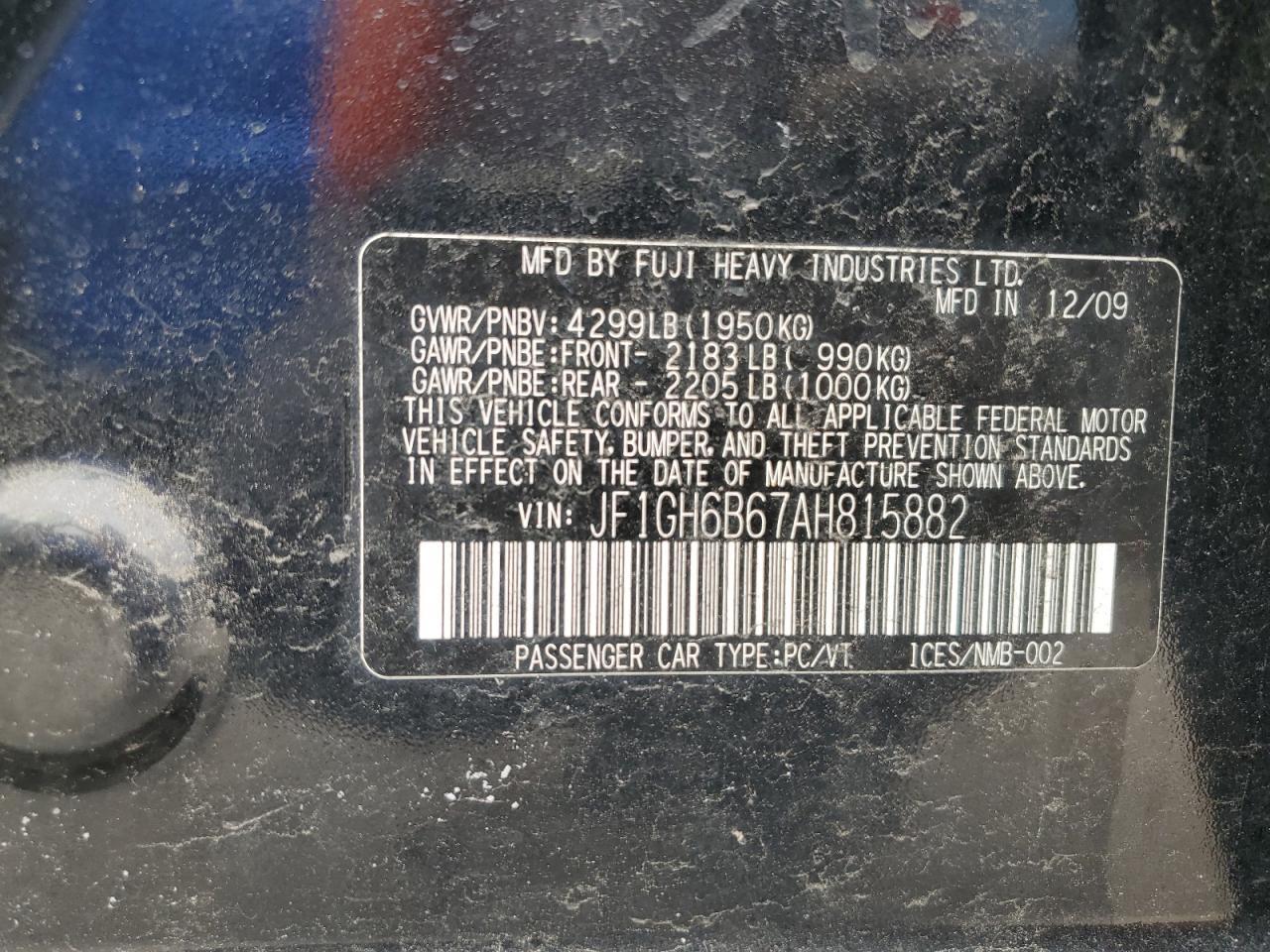 JF1GH6B67AH815882 2010 Subaru Impreza 2.5I Premium