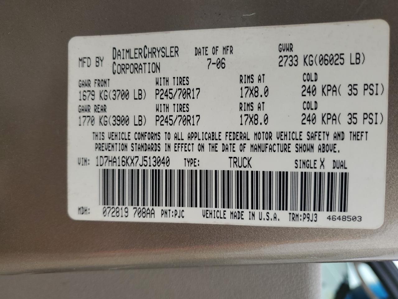 1D7HA16KX7J513040 2007 Dodge Ram 1500 St