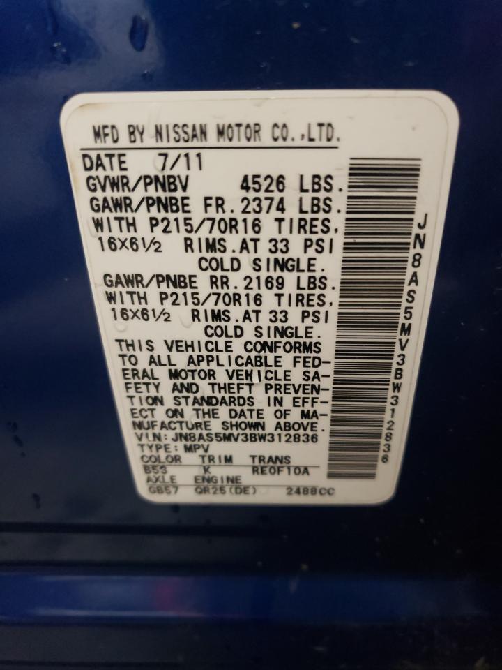 JN8AS5MV3BW312836 2011 Nissan Rogue S