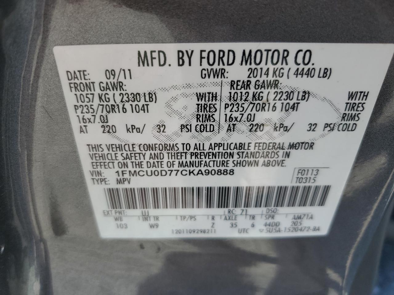 1FMCU0D77CKA90888 2012 Ford Escape Xlt