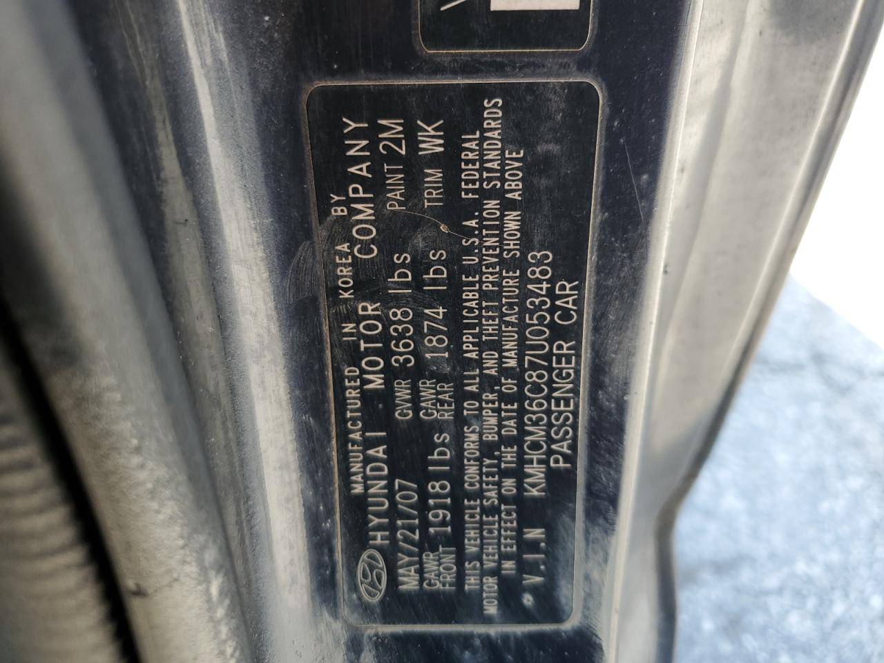 KMHCM36C87U053483 2007 Hyundai Accent Gs