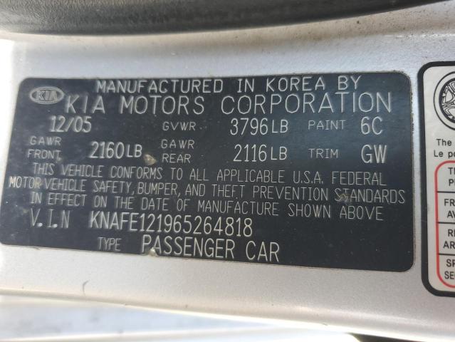 2006 Kia Spectra Lx VIN: KNAFE121965264818 Lot: 52134084