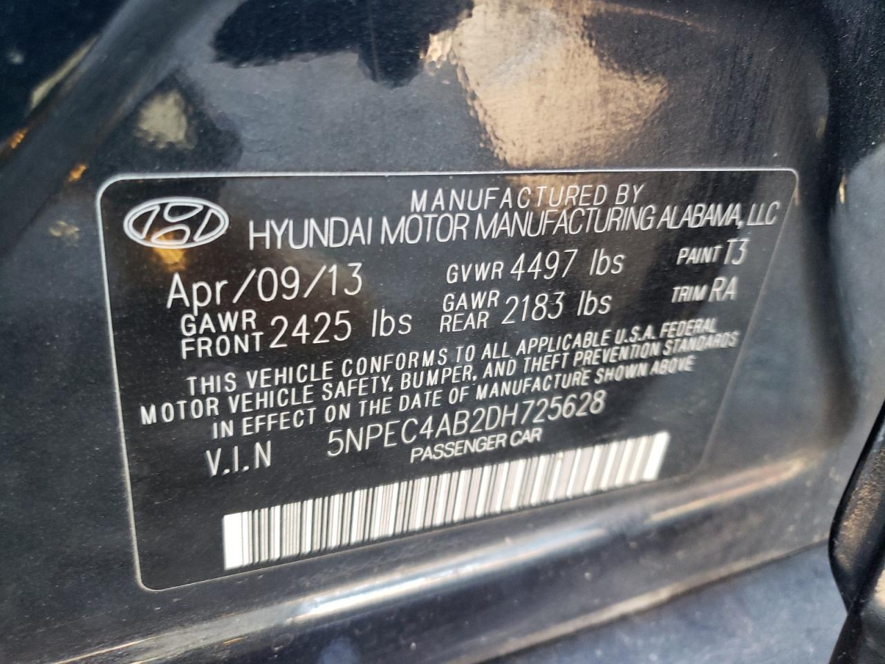 5NPEC4AB2DH725628 2013 Hyundai Sonata Se