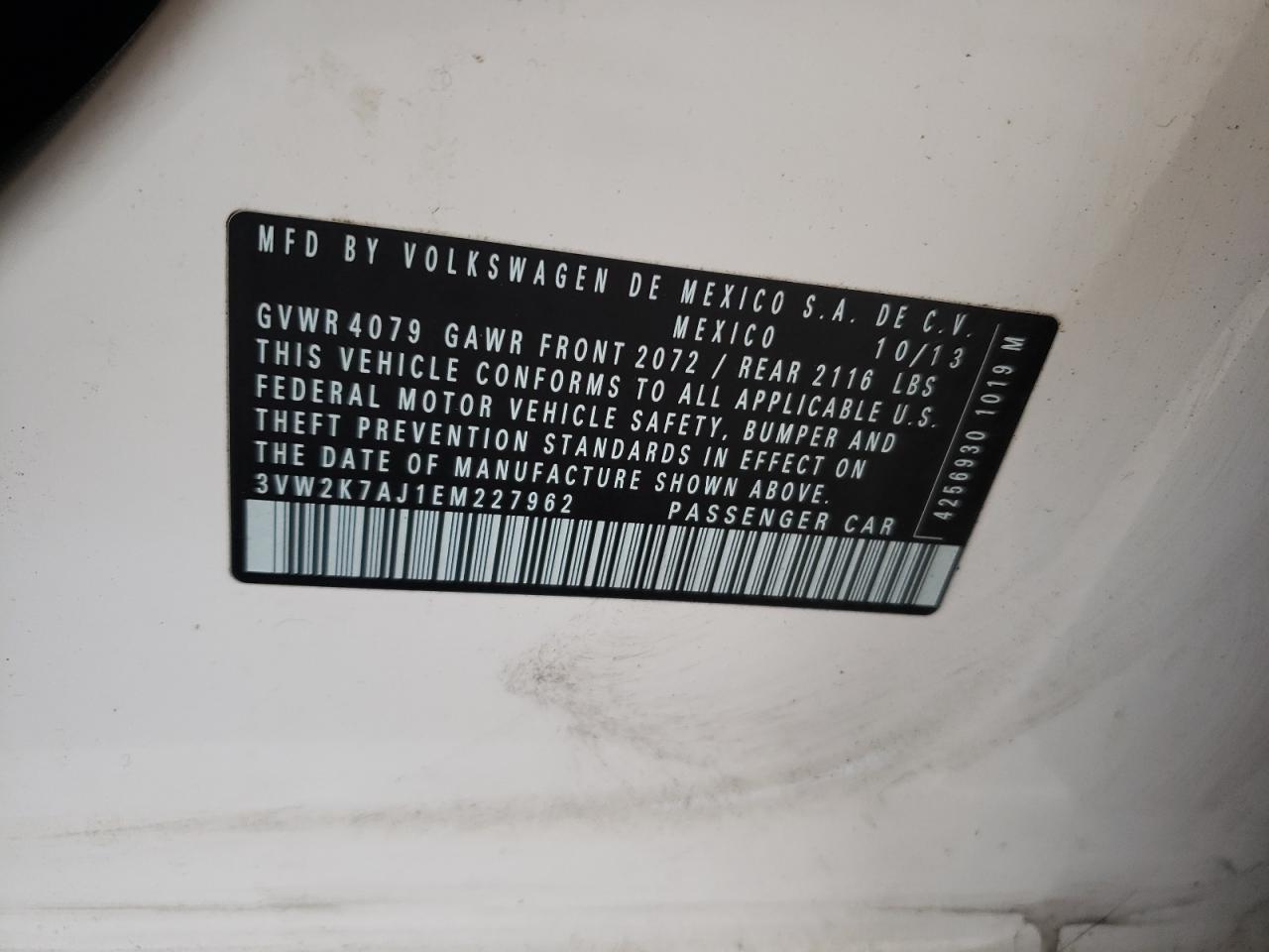 3VW2K7AJ1EM227962 2014 Volkswagen Jetta Base