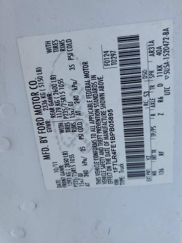 1FTLR4FE1BPB05895 2011 Ford Ranger Super Cab