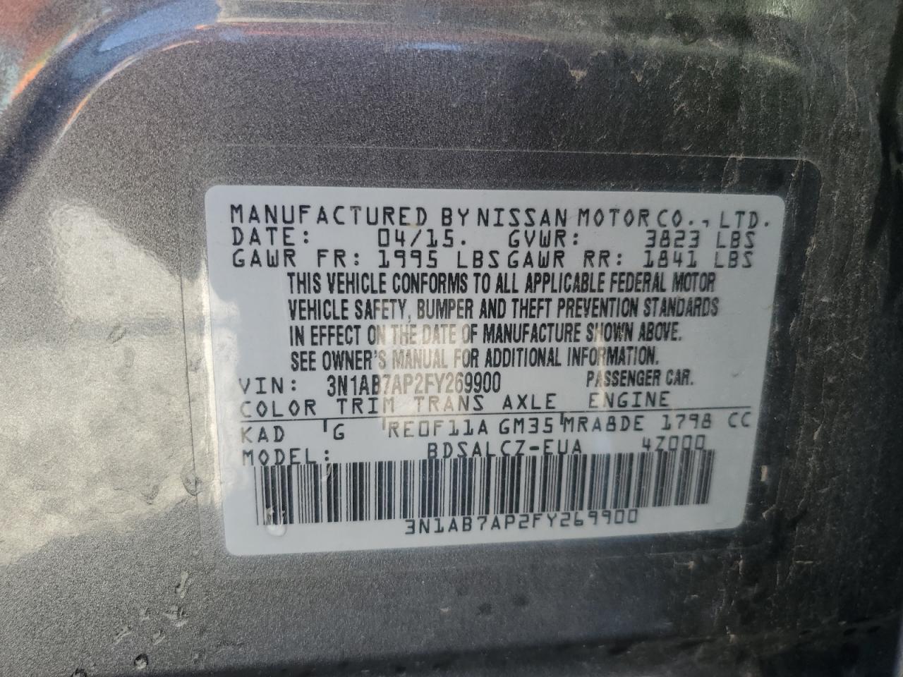 3N1AB7AP2FY269900 2015 Nissan Sentra S