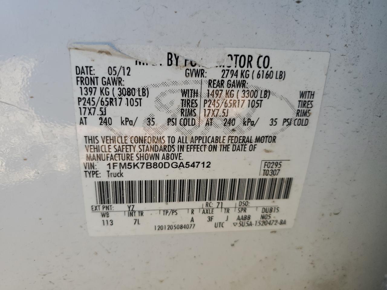 1FM5K7B80DGA54712 2013 Ford Explorer