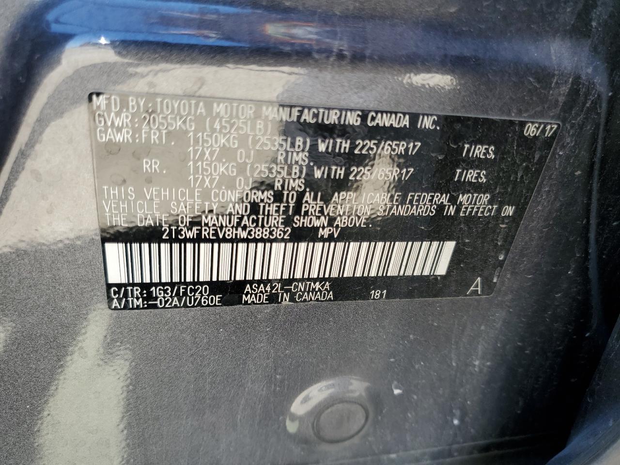 2T3WFREV8HW388362 2017 Toyota Rav4 Xle