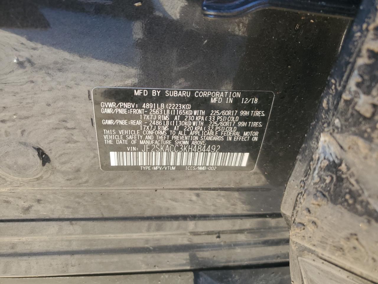 JF2SKACC3KH484492 2019 Subaru Forester