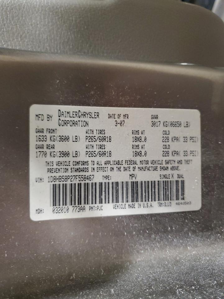 1D8HB58P27F558467 2007 Dodge Durango Limited