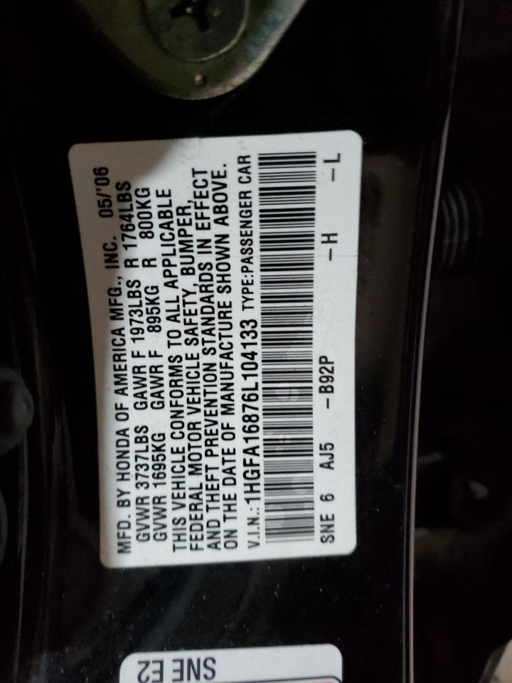 1HGFA16876L104133 2006 Honda Civic Ex