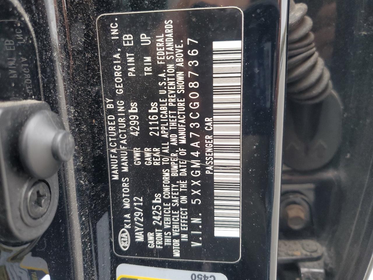 5XXGM4A73CG087367 2012 Kia Optima Lx