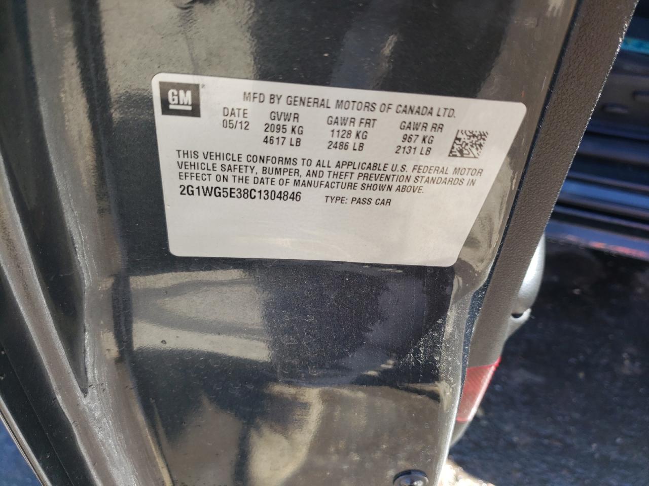 2G1WG5E38C1304846 2012 Chevrolet Impala Lt