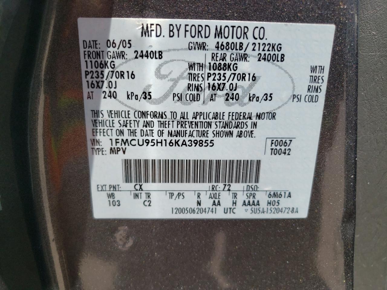 1FMCU95H16KA39855 2006 Ford Escape Hev