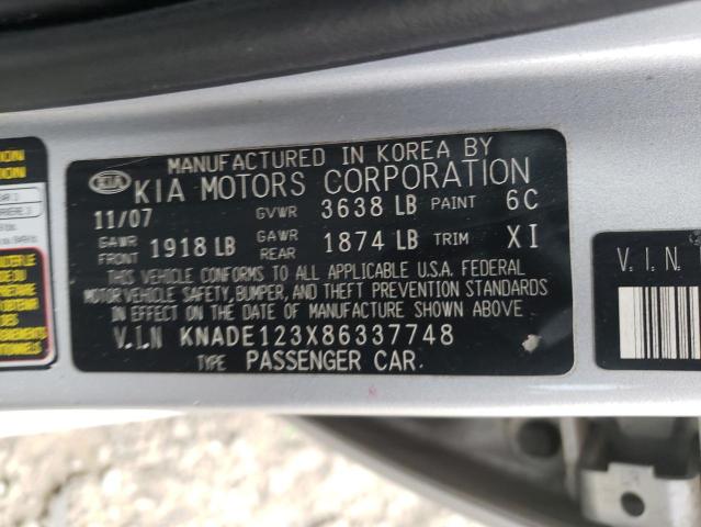 2008 Kia Rio Base VIN: KNADE123X86337748 Lot: 51595474