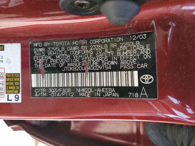 2004 Toyota Prius VIN: JTDKB20U640029154 Lot: 52734124