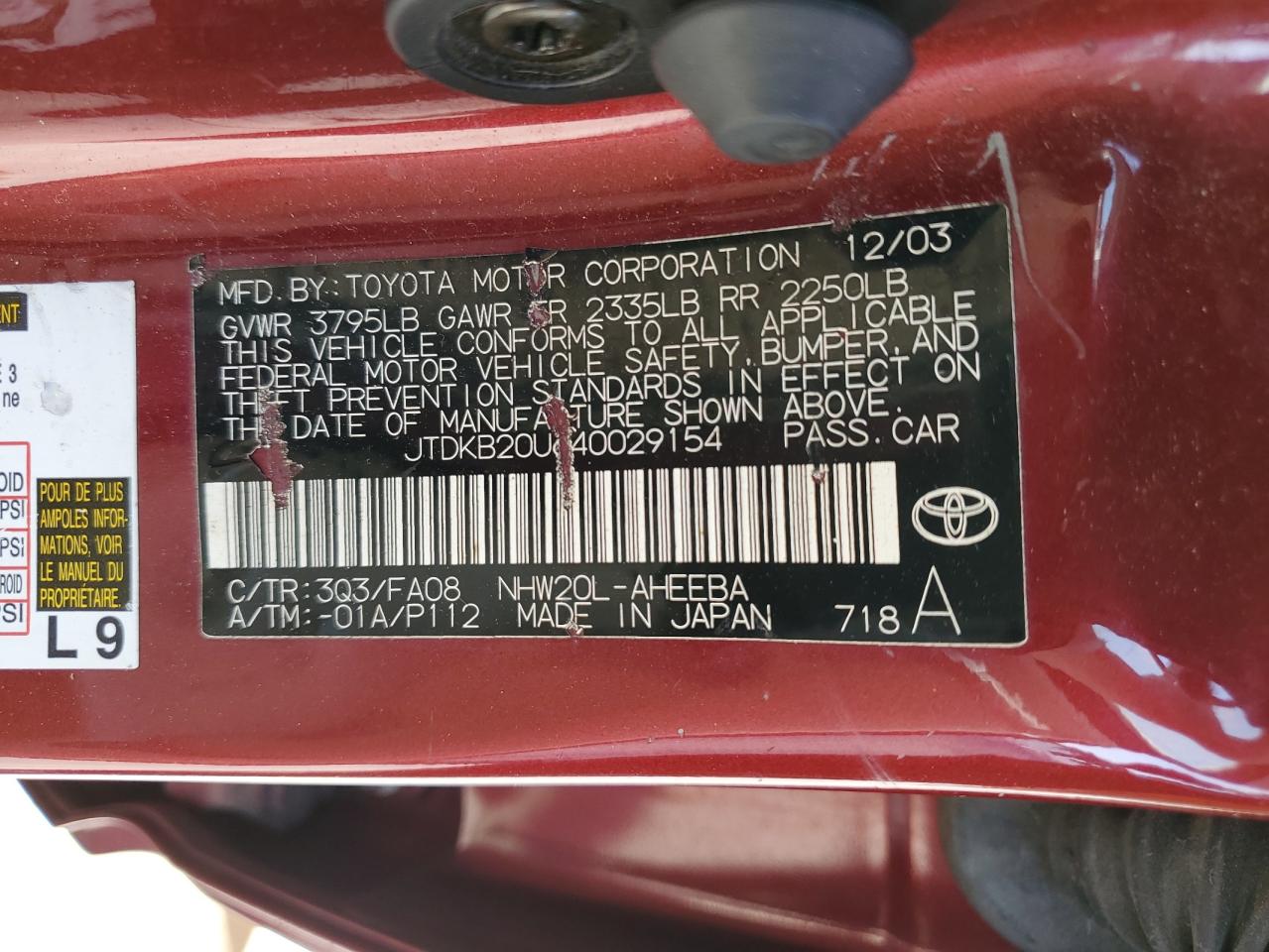 JTDKB20U640029154 2004 Toyota Prius