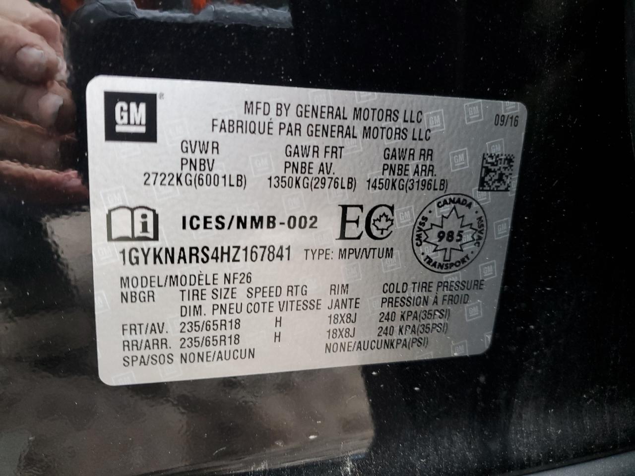 1GYKNARS4HZ167841 2017 Cadillac Xt5