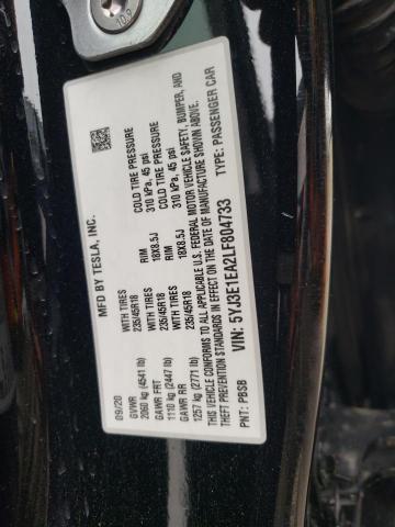 2020 TESLA MODEL 3 5YJ3E1EA2LF804733