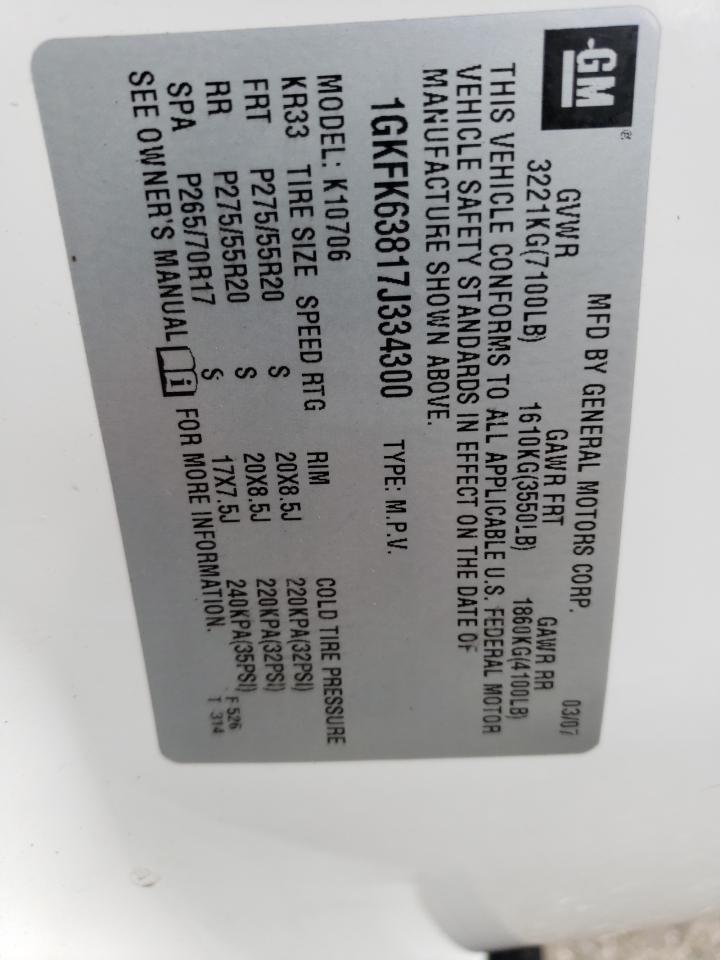 1GKFK63817J334300 2007 GMC Yukon Denali