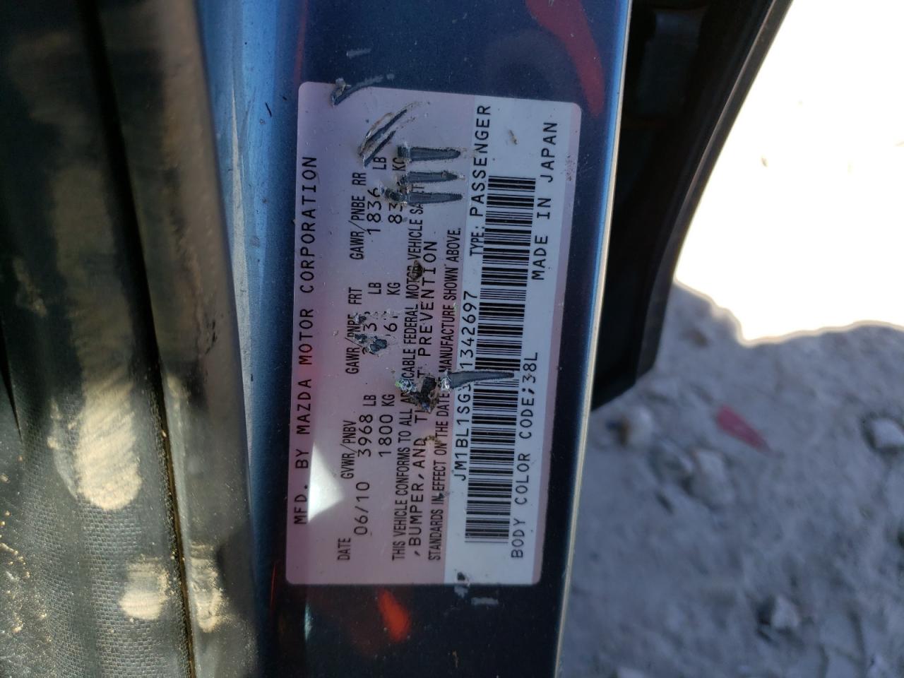 JM1BL1SG3A1342697 2010 Mazda 3 I