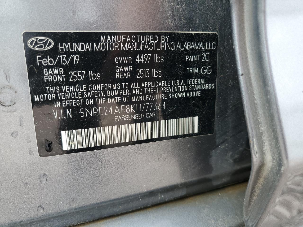 5NPE24AF8KH777364 2019 Hyundai Sonata Se