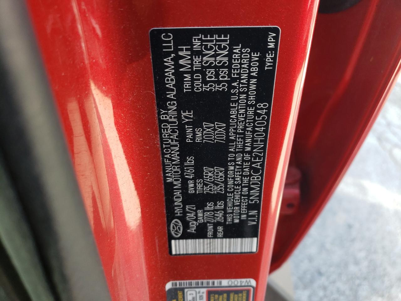 5NMJBCAE2NH040548 2022 Hyundai Tucson Sel