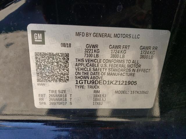 2019 GMC Sierra K1500 Slt VIN: 1GTU9DED1KZ121905 Lot: 51387434