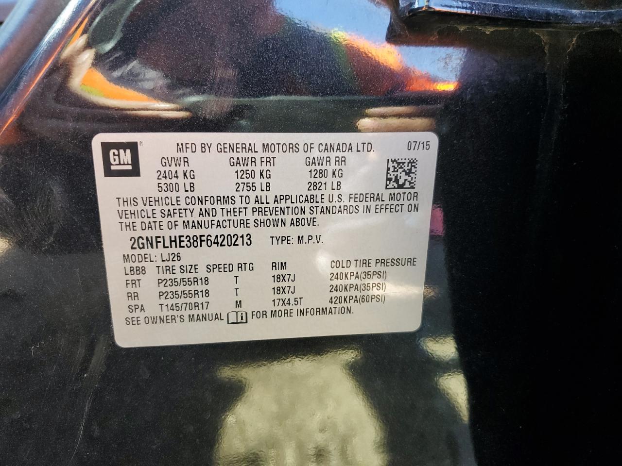 2GNFLHE38F6420213 2015 Chevrolet Equinox Ltz