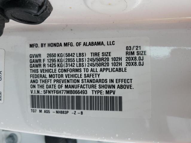 2021 HONDA PILOT BLAC - 5FNYF6H77MB066493