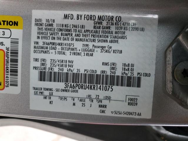 VIN 3FA6P0RU4KR141075 2019 Ford Fusion, Titanium no.13