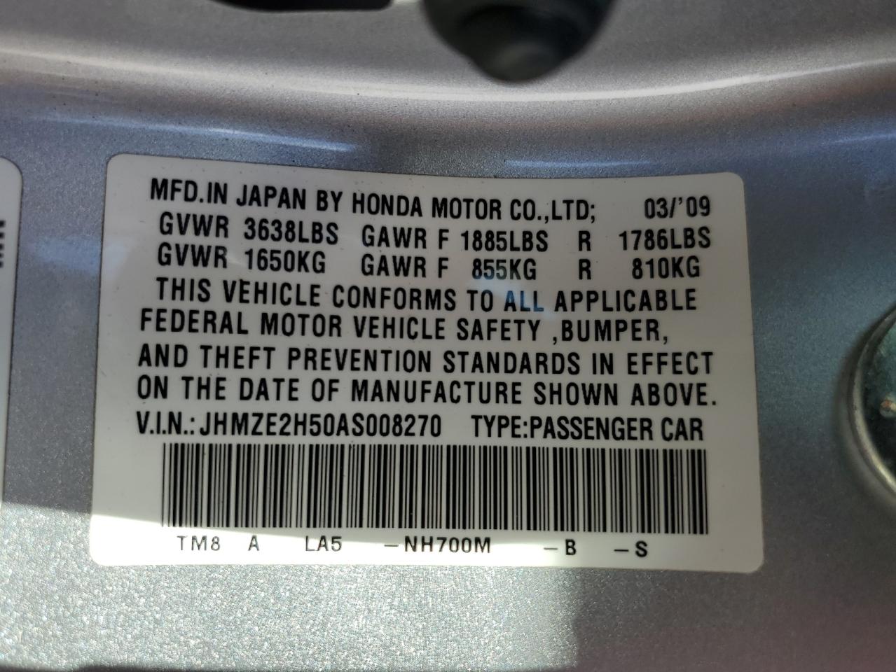 JHMZE2H50AS008270 2010 Honda Insight Lx