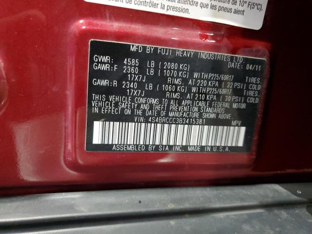 2011 Subaru Outback 2.5I Premium VIN: 4S4BRCCC3B3415381 Lot: 51228124
