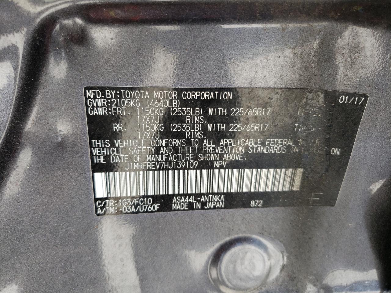 JTMRFREV7HJ139109 2017 Toyota Rav4 Xle