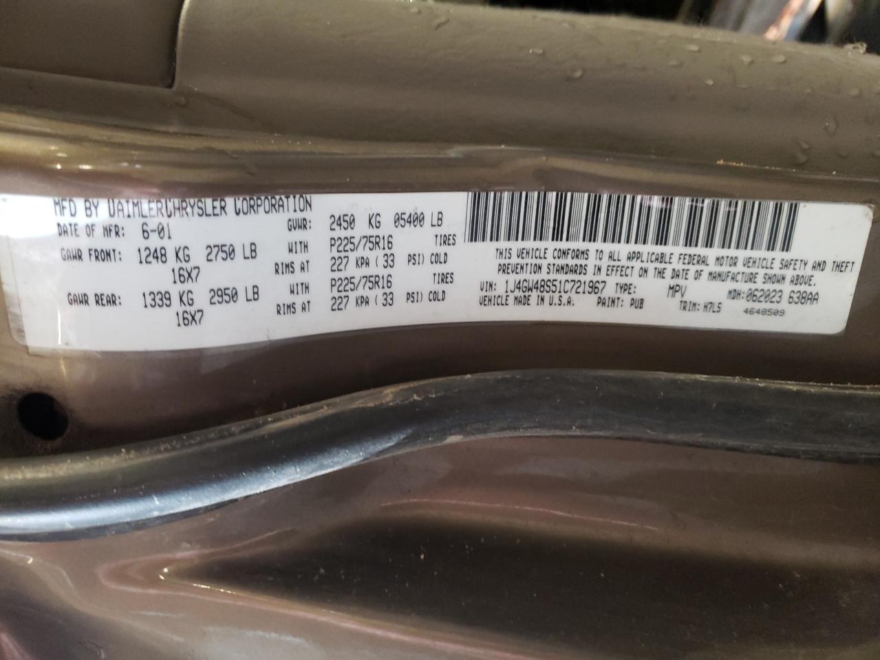 1J4GW48S51C721967 2001 Jeep Grand Cherokee Laredo