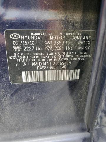 2010 Hyundai Elantra Blue VIN: KMHDU4AD1AU199418 Lot: 50260134