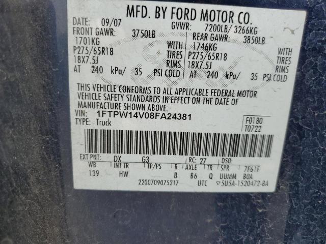 2008 Ford F150 Supercrew VIN: 1FTPW14V08FA24381 Lot: 51139434